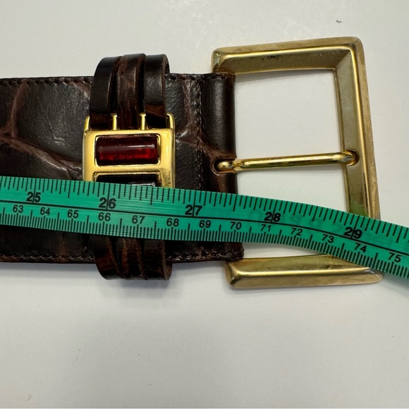 Linea Pelle Wide Croc Embossed Leather Belt Rhinestone Vintage Ruby Red -Fall 24 - Picture 9 of 11